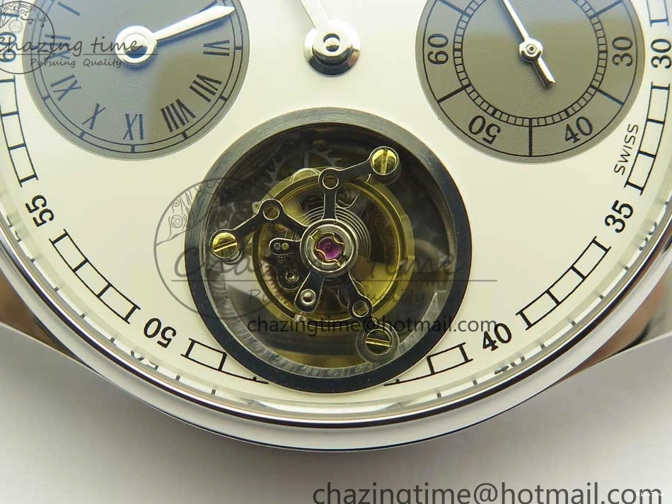 MIROTIME 0331 Upgraded Portuguese Flying Tourbillon SS White Dial 2 Sub Dials on Black Leather Strap 7161